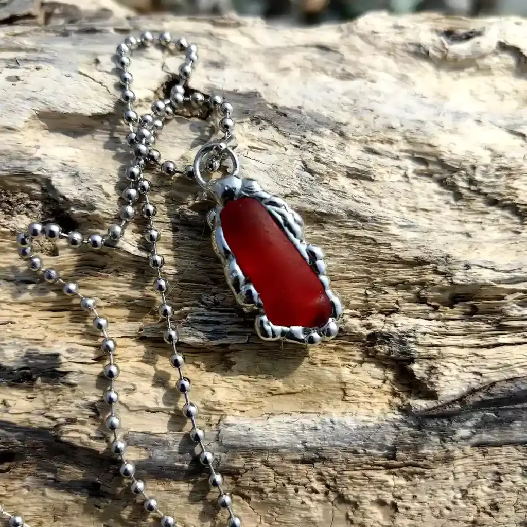 Red Sea Glass Pendant - Japan Sea glass