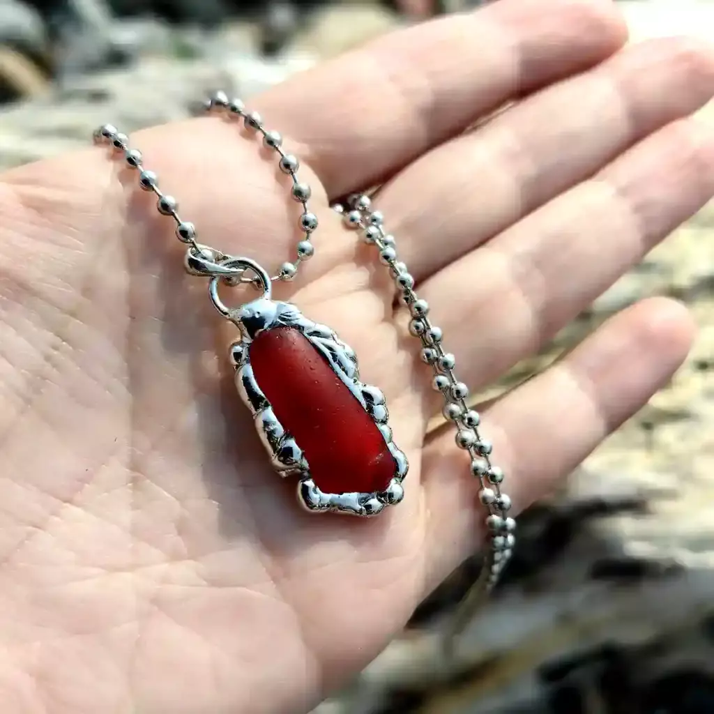 Rare Red Sea Glass Pendant - Japan Sea glass