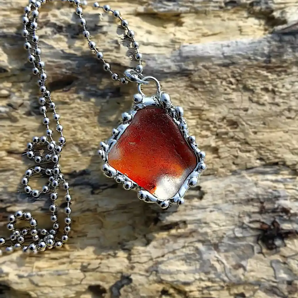 Orange Sea Glass Necklace-Japan Sea glass