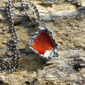 Orange Sea Glass Necklace-Japan Sea glass