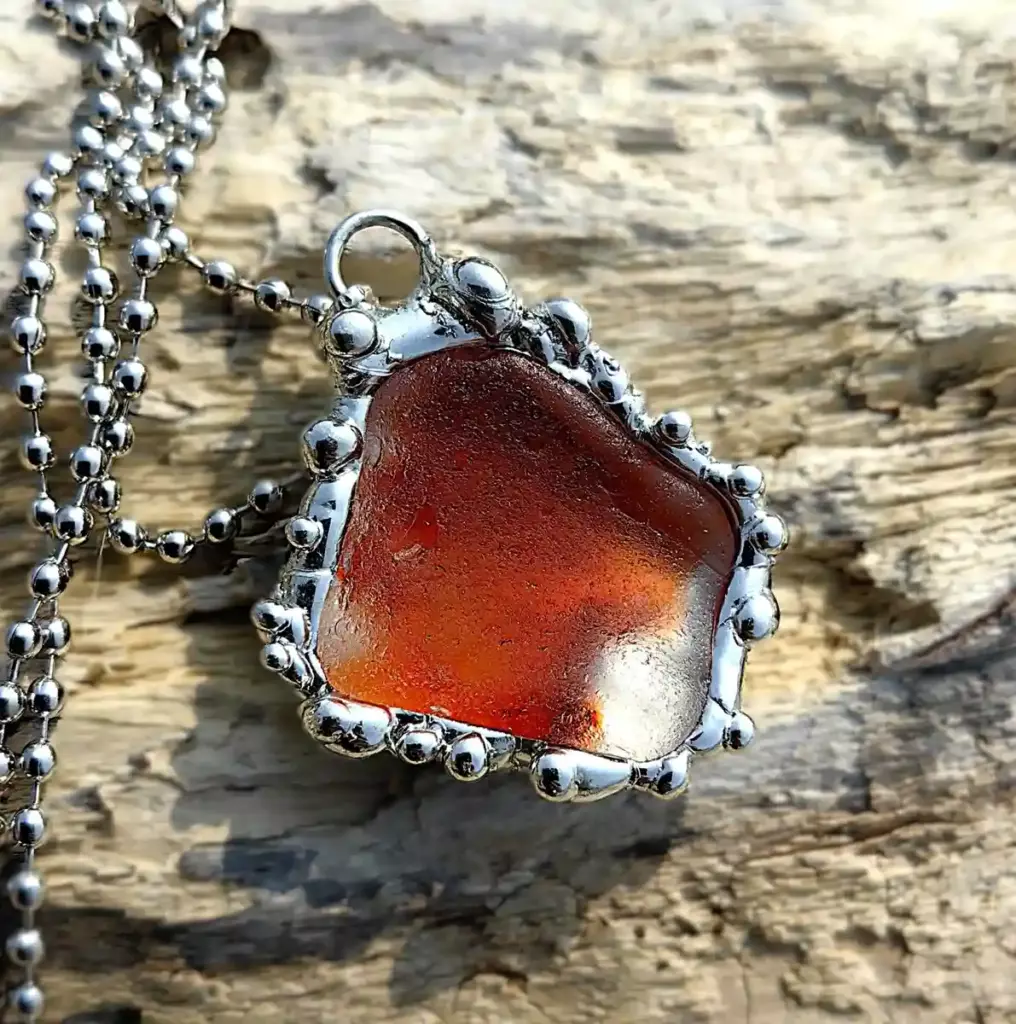 Genuine Orange Sea Glass Necklace-Japan Sea glass