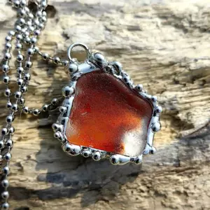 Genuine Orange Sea Glass Necklace-Japan Sea glass