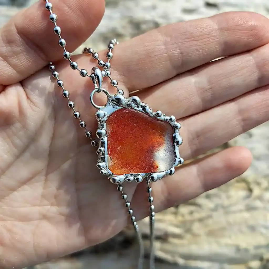 Genuine Orange Sea Glass Necklace-Japan Sea glass