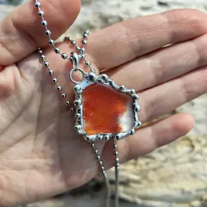 Genuine Orange Sea Glass Necklace-Japan Sea glass