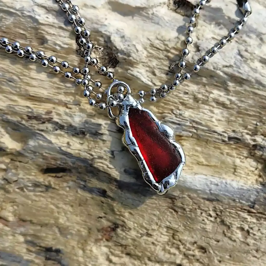 Rare Ruby Red Sea Glass Pendant - Japan Sea glass