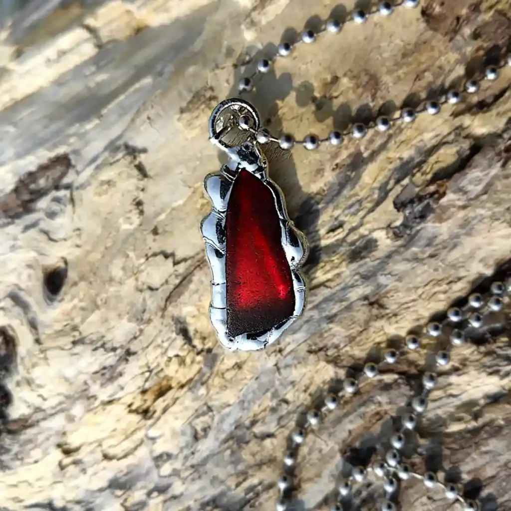 Rare Ruby Red Beach Glass Pendant - Japan Sea glass