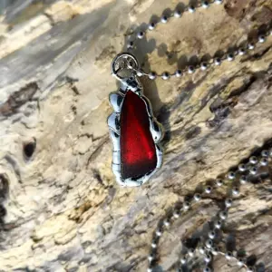 Rare Ruby Red Beach Glass Pendant - Japan Sea glass