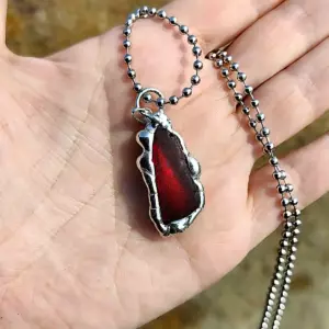 Rare Ruby Red Beach Glass Pendant - Soldered Artisan Jewelry - Japan Sea glass