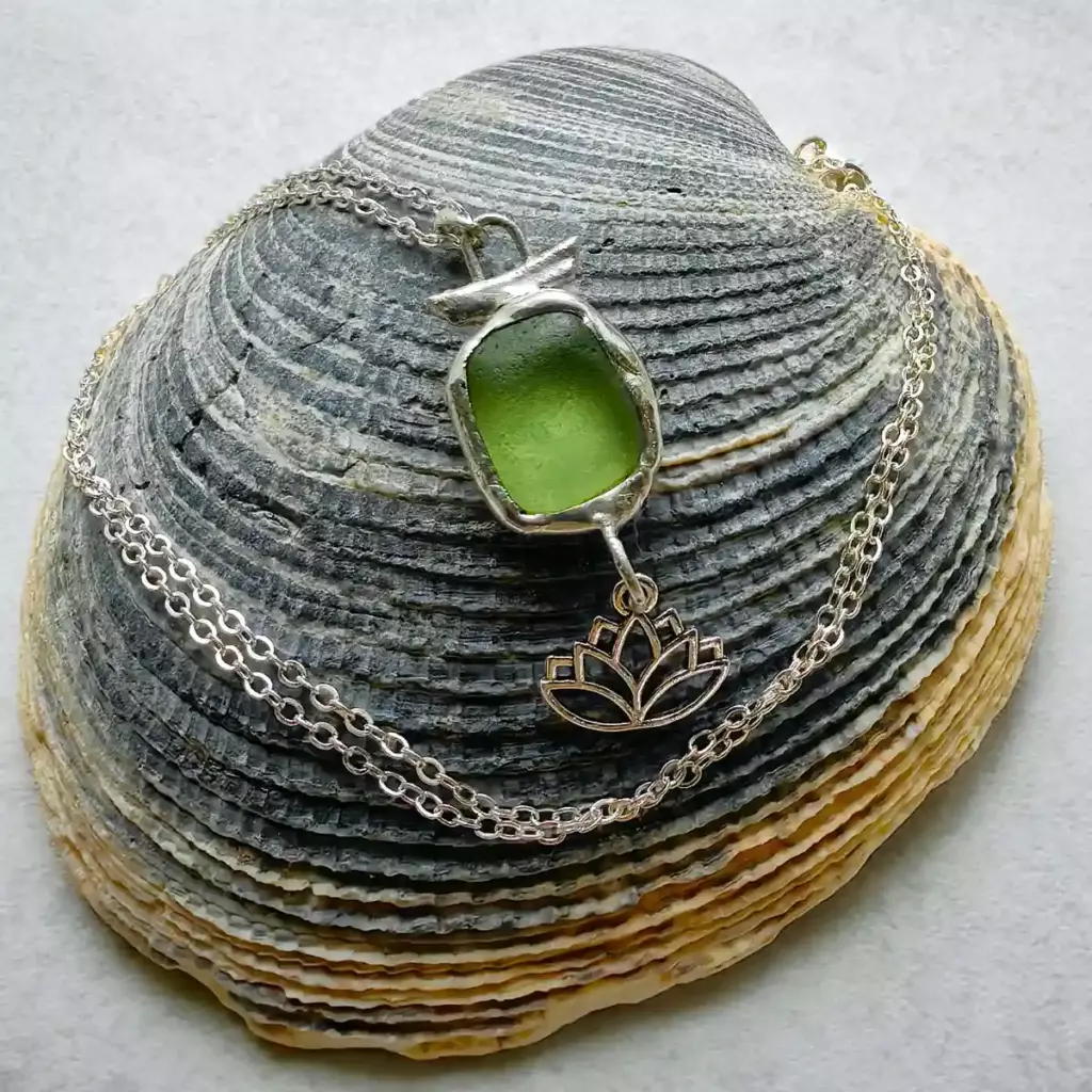 Lotus Charm Sea Glass Necklace - Japan sea glass