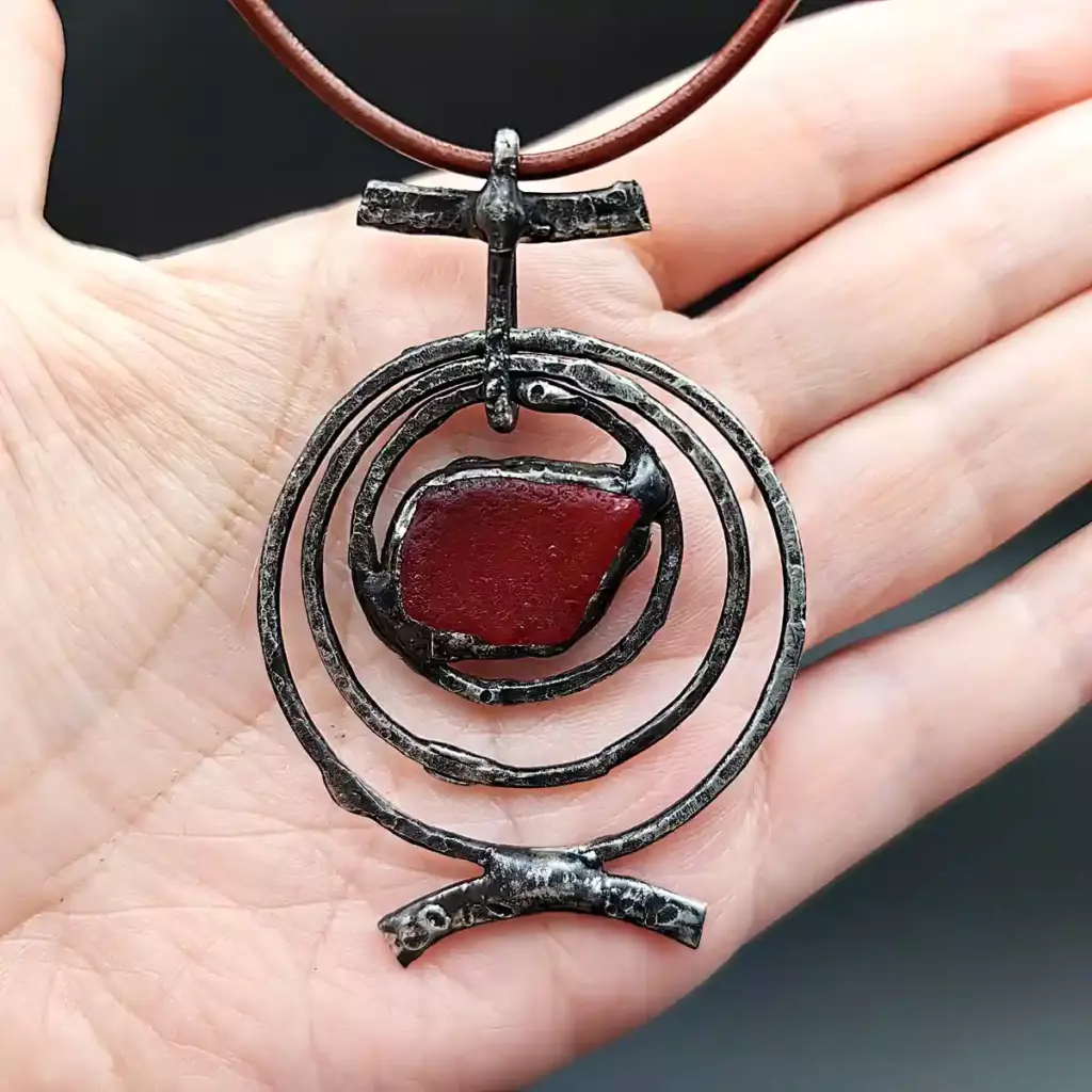 Red Orbit Necklace - Japan Sea glass