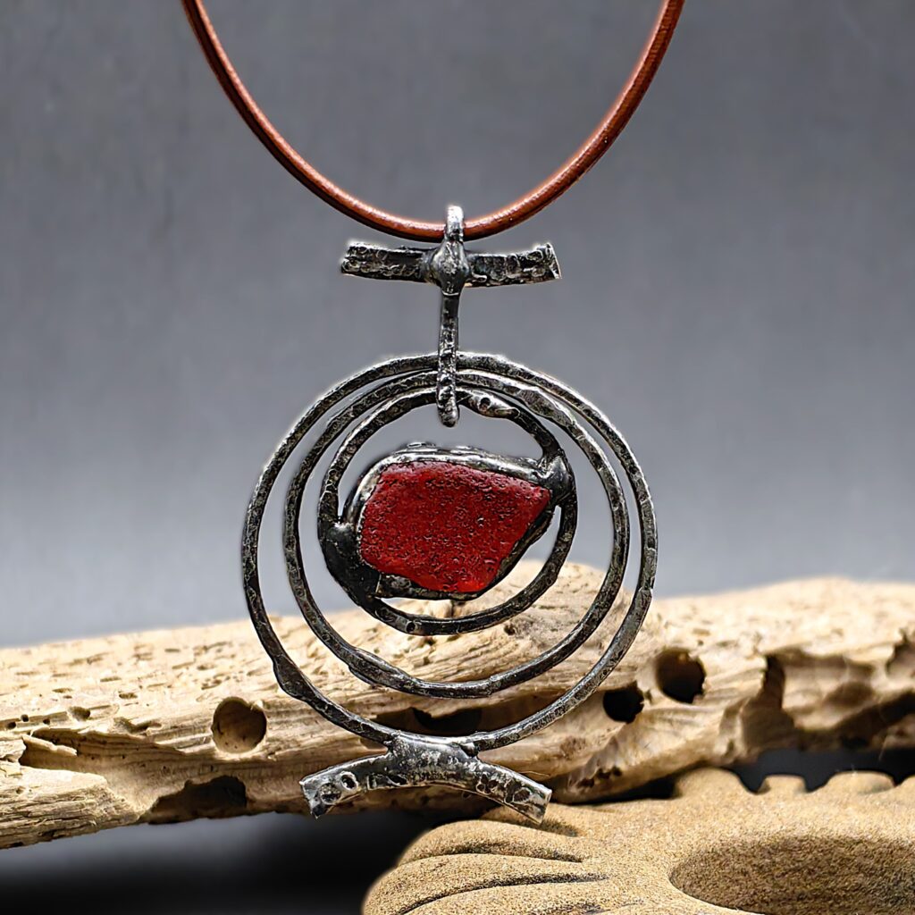 Red Orbit Necklace - Japan Sea glass