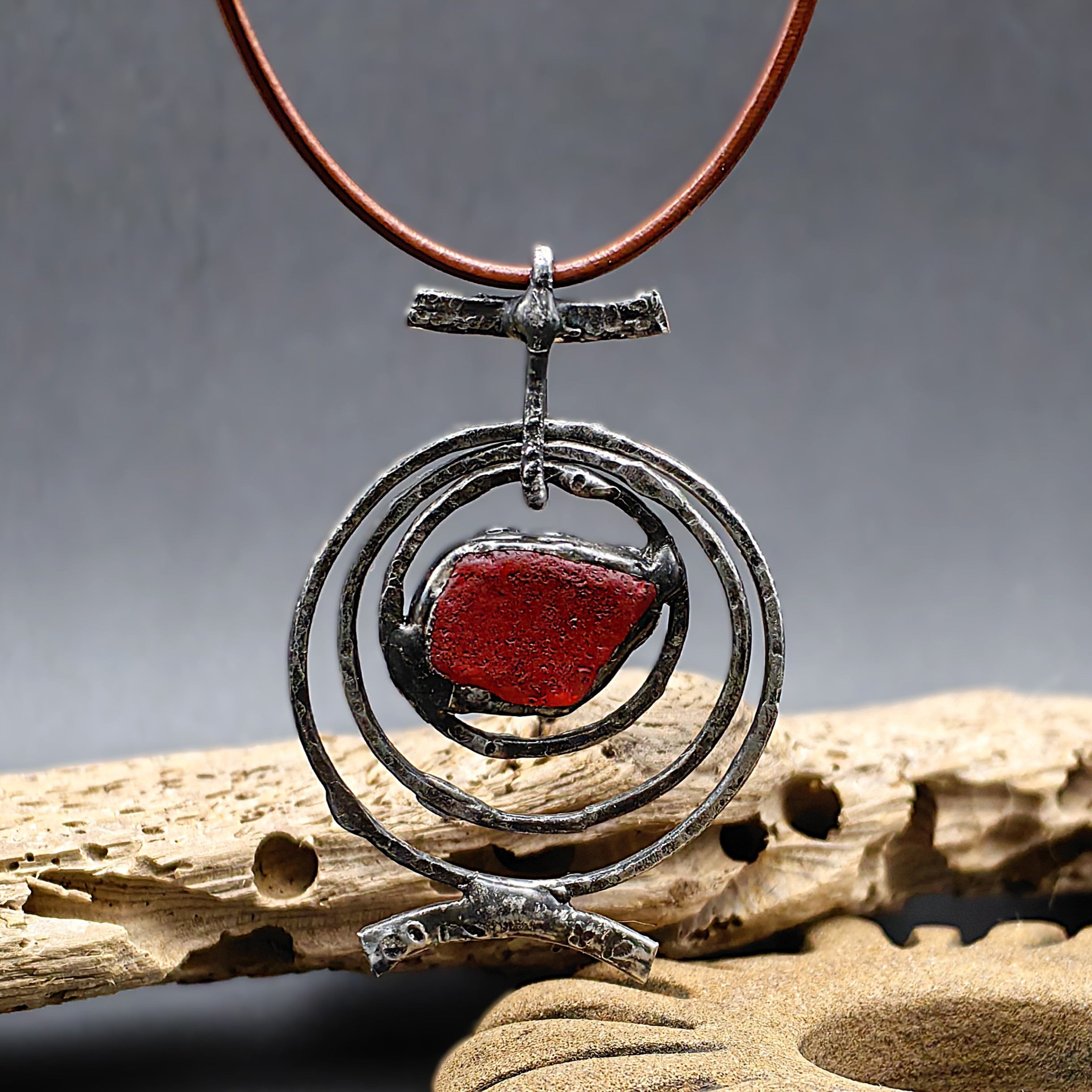 Red Orbit Necklace - Japan Sea glass