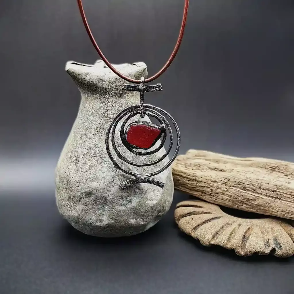 Red Orbit Necklace - Japan Sea glass