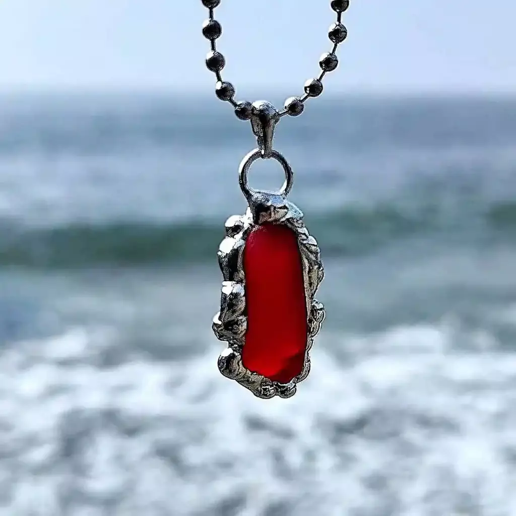 Gorgeous Rare Red Sea Glass Pendant - Japan Sea glass
