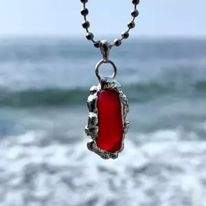 Gorgeous Rare Red Sea Glass Pendant - Japan Sea glass