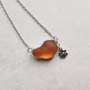 Amber Sea Glass Jewelry with flower charm - Japan Sea glass