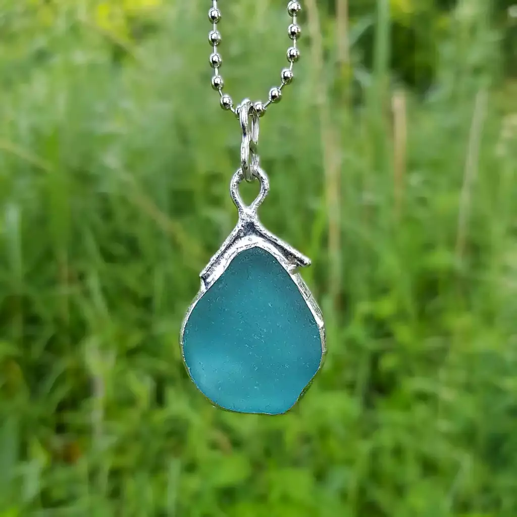 Statement Aqua Sea Glass Pendant Necklace - Japan Sea glass