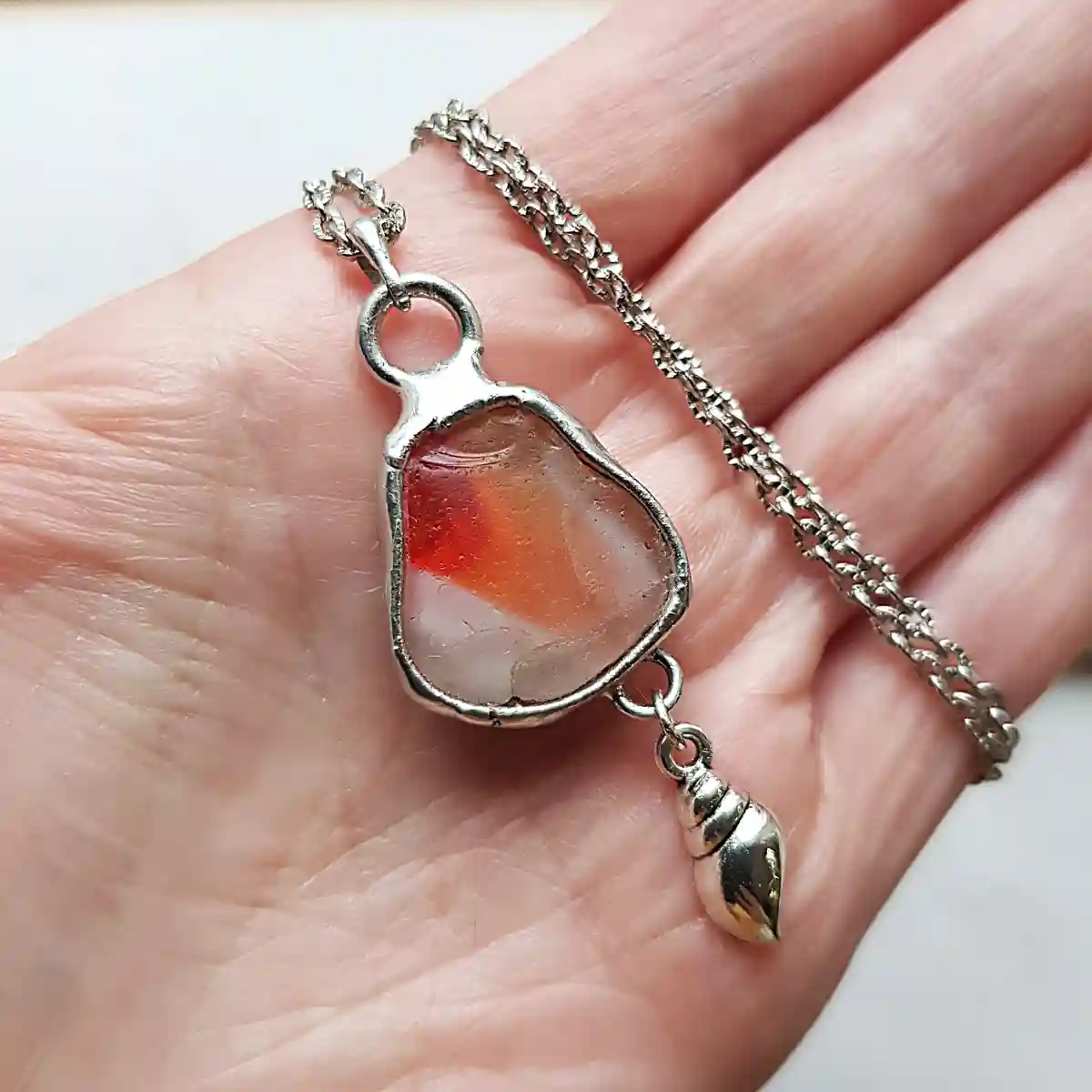 Genuine Multi Sea Glass Necklace with shell charm - Japan Sea glass