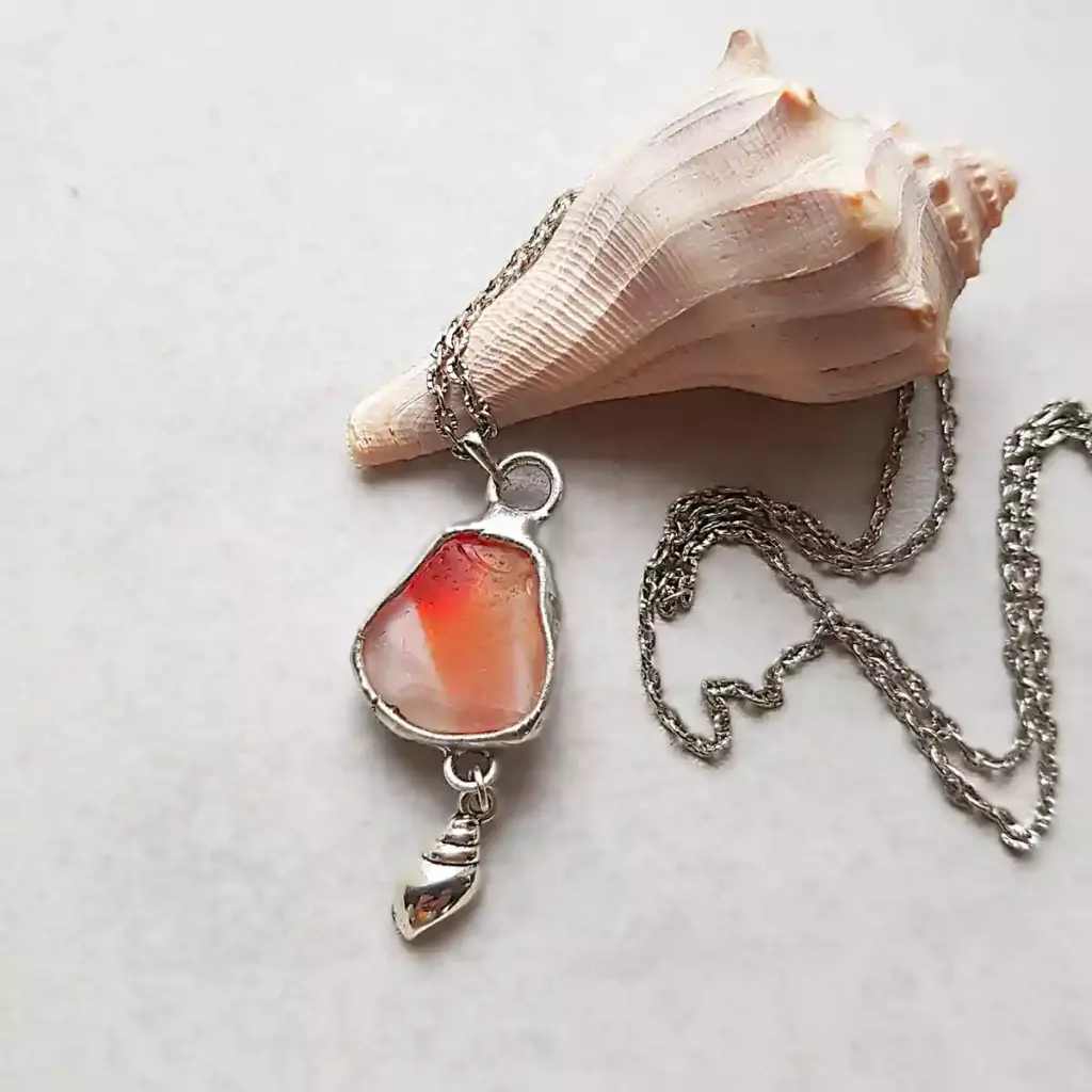 Genuine Multi Sea Glass Necklace with charm - Japan Sea glass