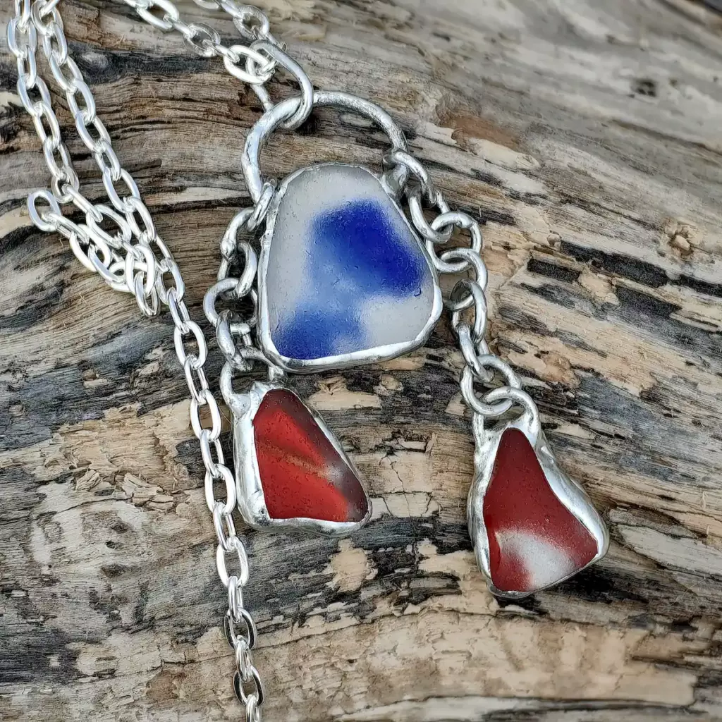 Independence Day Sea Glass Pendant  - Japan Sea glass
