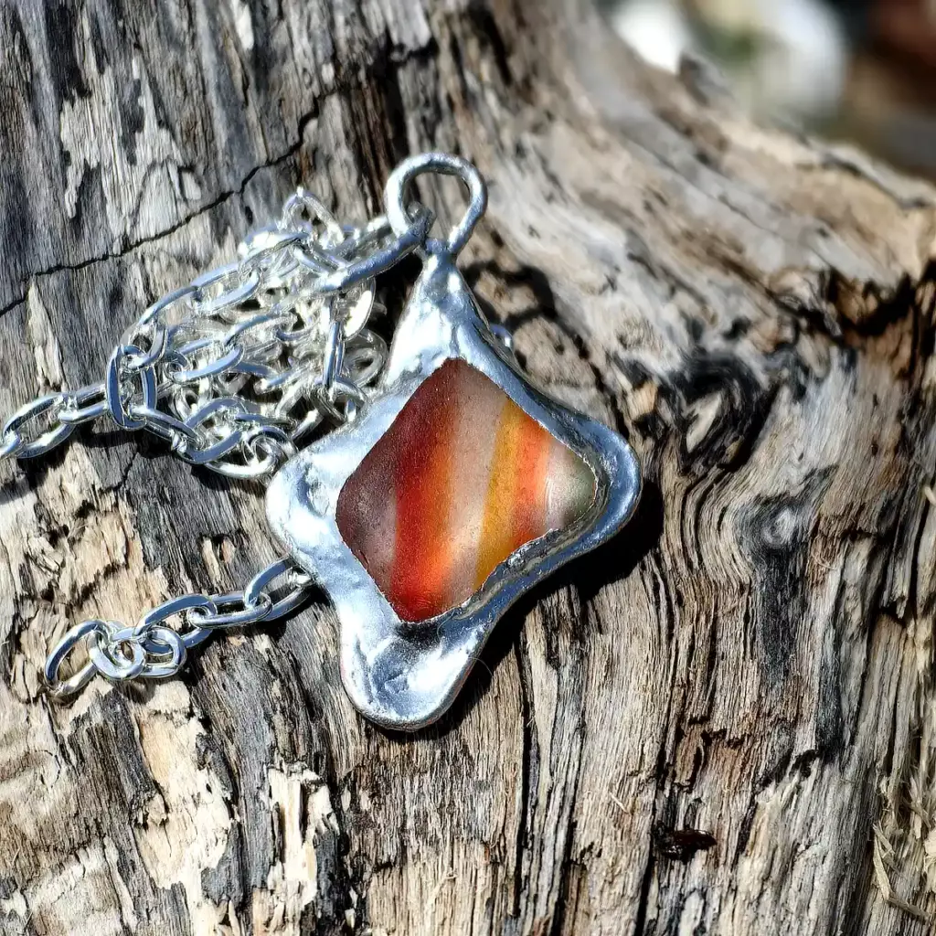 Orange Multi Sea Glass Pendant Necklace - Japan Sea glass