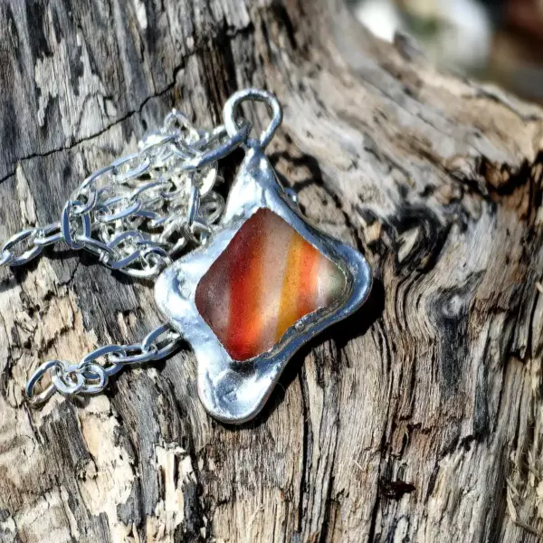 Orange Multi Sea Glass Pendant Necklace - Japan Sea glass