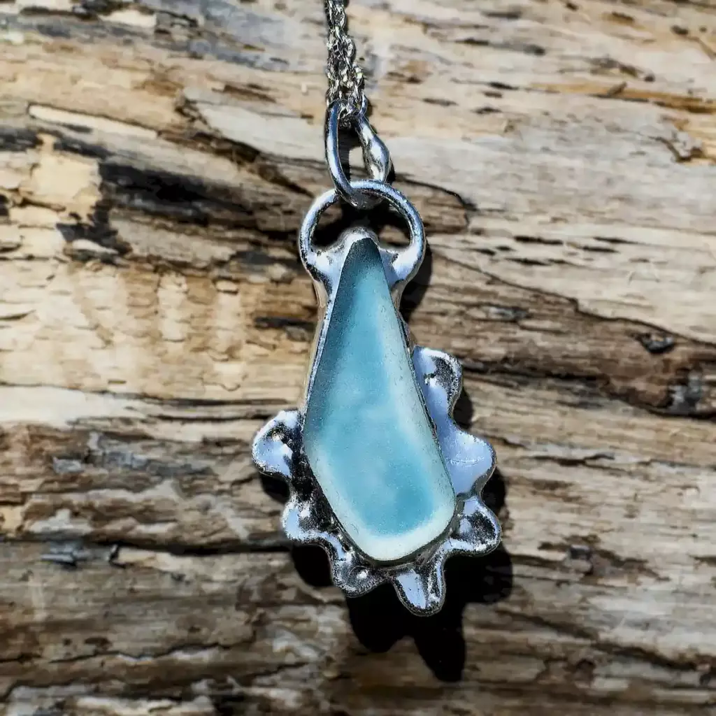 Blue Sea Glass Necklace-Statement Mermaid Necklace - Japan Sea glass