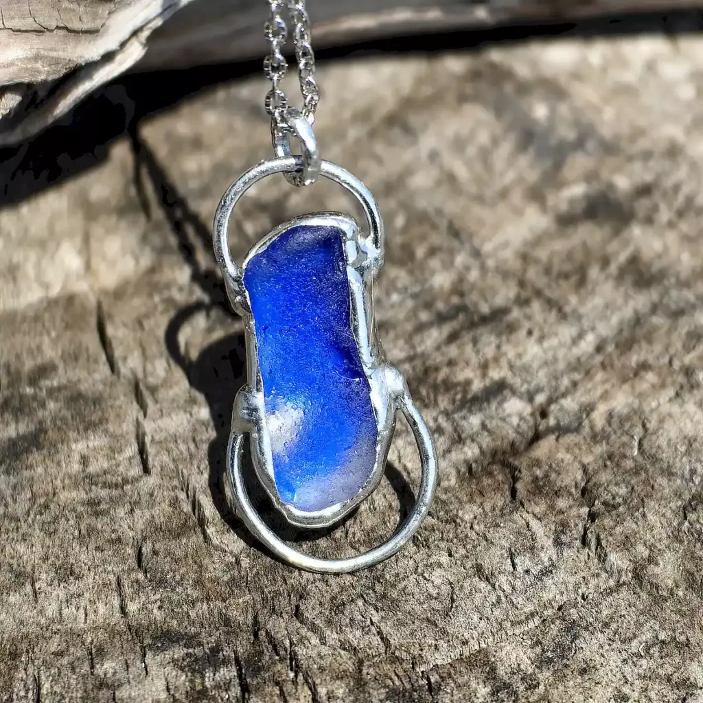Gorgeous Blue Sea Glass Pendant Necklace - Japan Sea glass