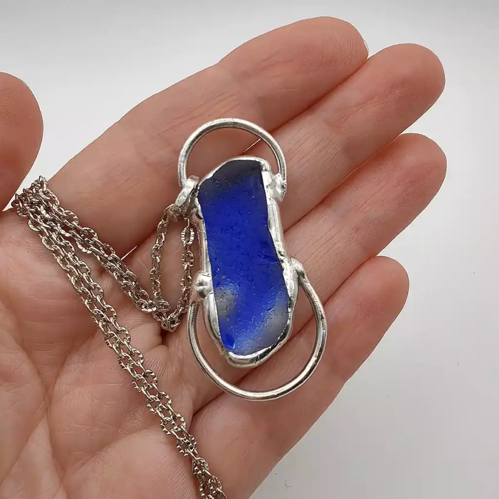 Gorgeous Blue Sea Glass Pendant Necklace - Japan Sea glass