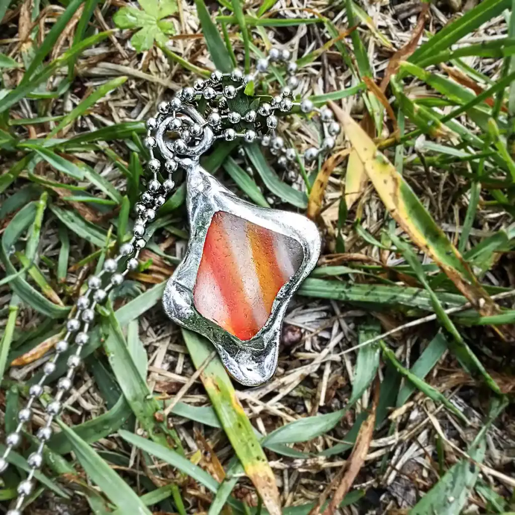Artisan Orange Multi Sea Glass Pendant Necklace - Japan Sea glass