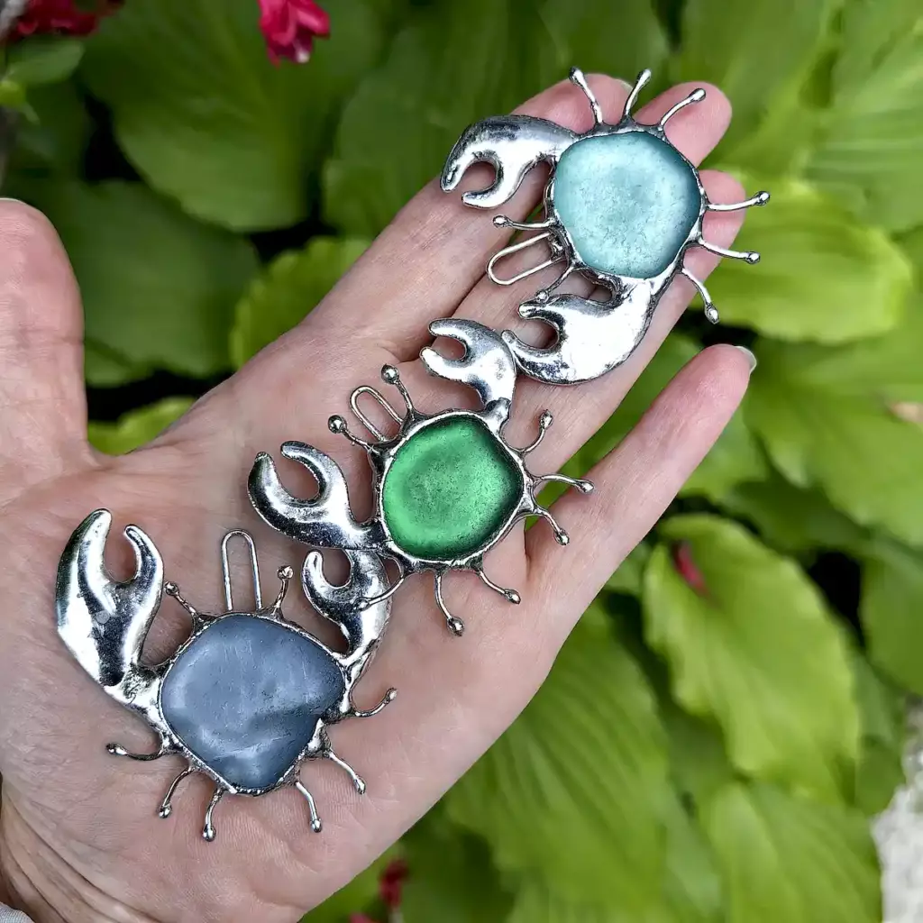 Three sea glass crab pendants - Japan Sea glass