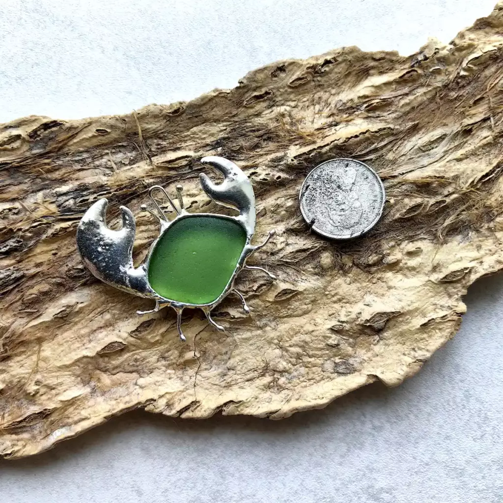 Green sea glass crab guardian