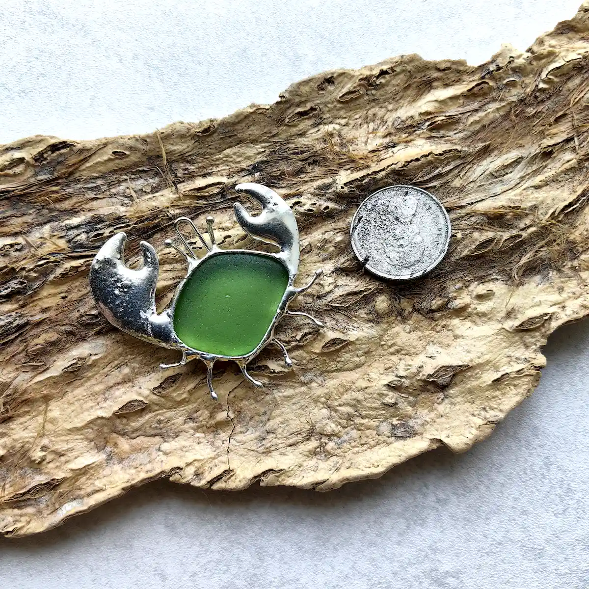 Green sea glass crab guardian
