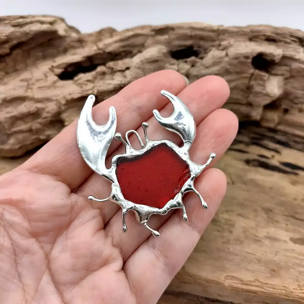 Genuine Red sea glass crab pendant - Japan Sea glass