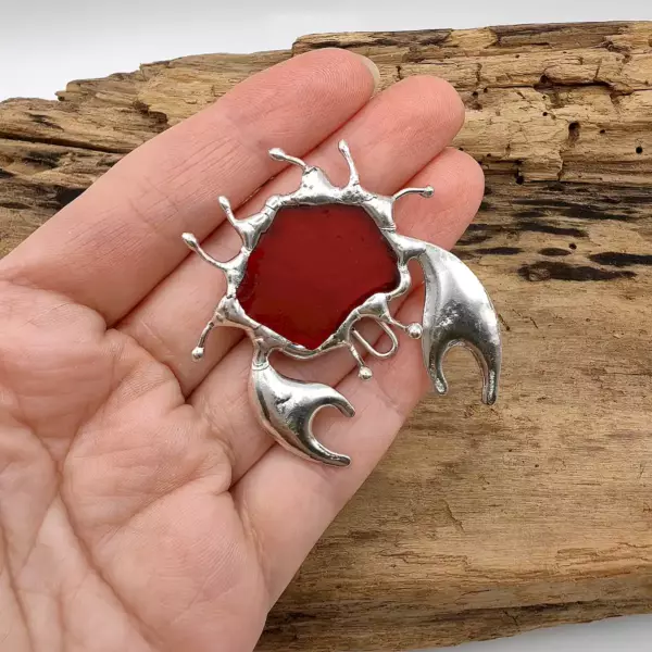 Red sea glass crab pendant - Japan Sea glass