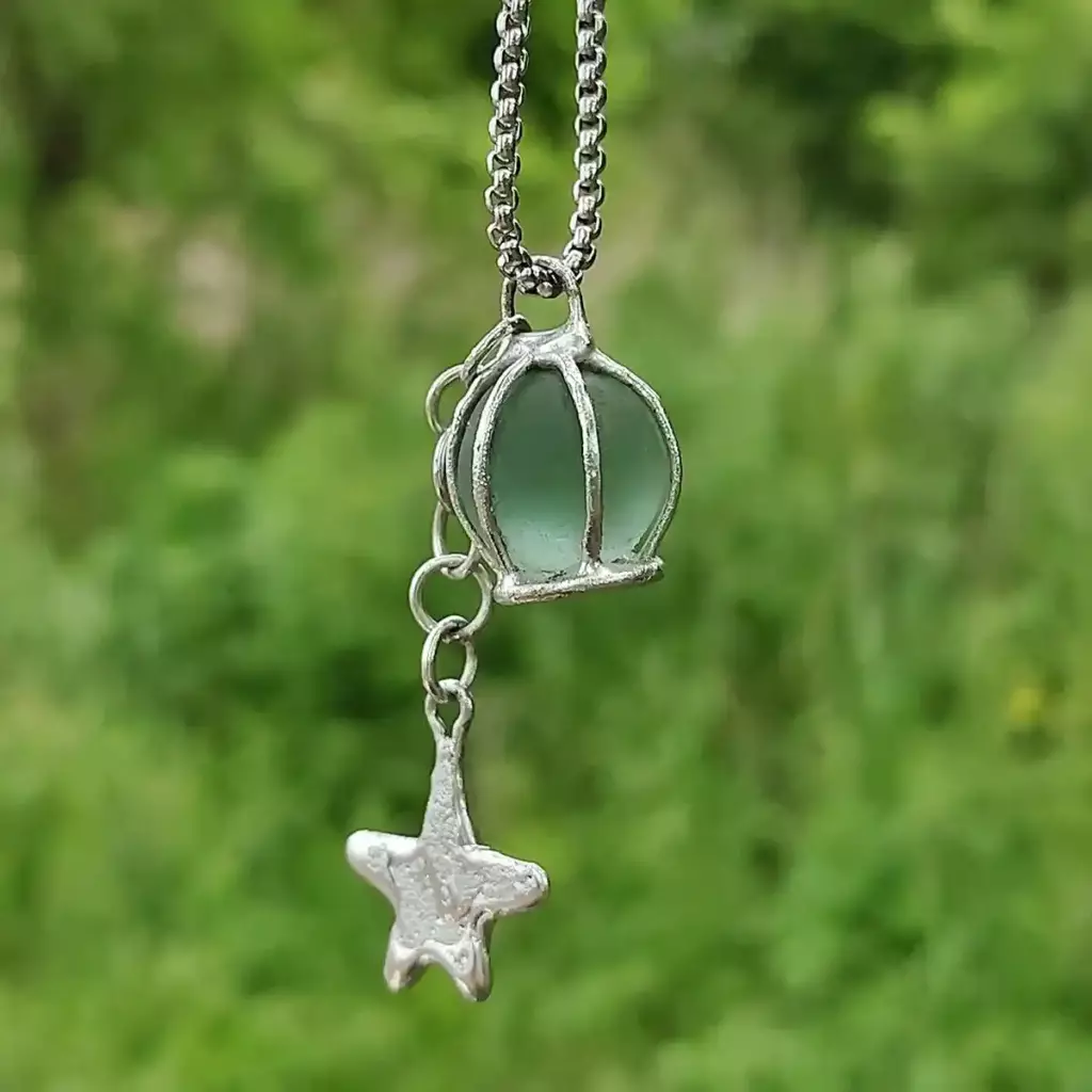 Great Teal Codd Marble Pendant - Japan Sea glass jewelry