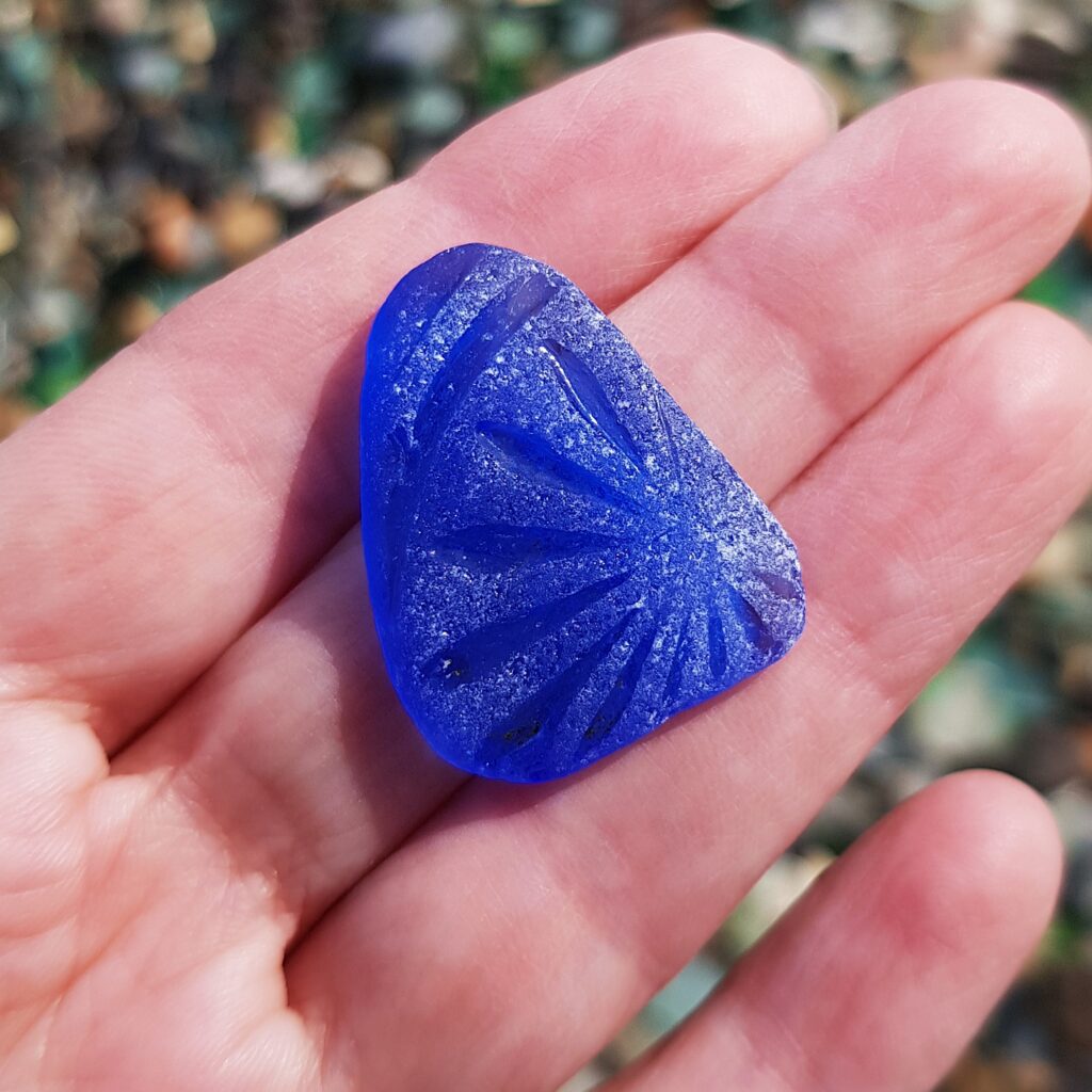  vintage frosty cobalt blue fragment of  mid-century luxury bowl-Japan Sea glass