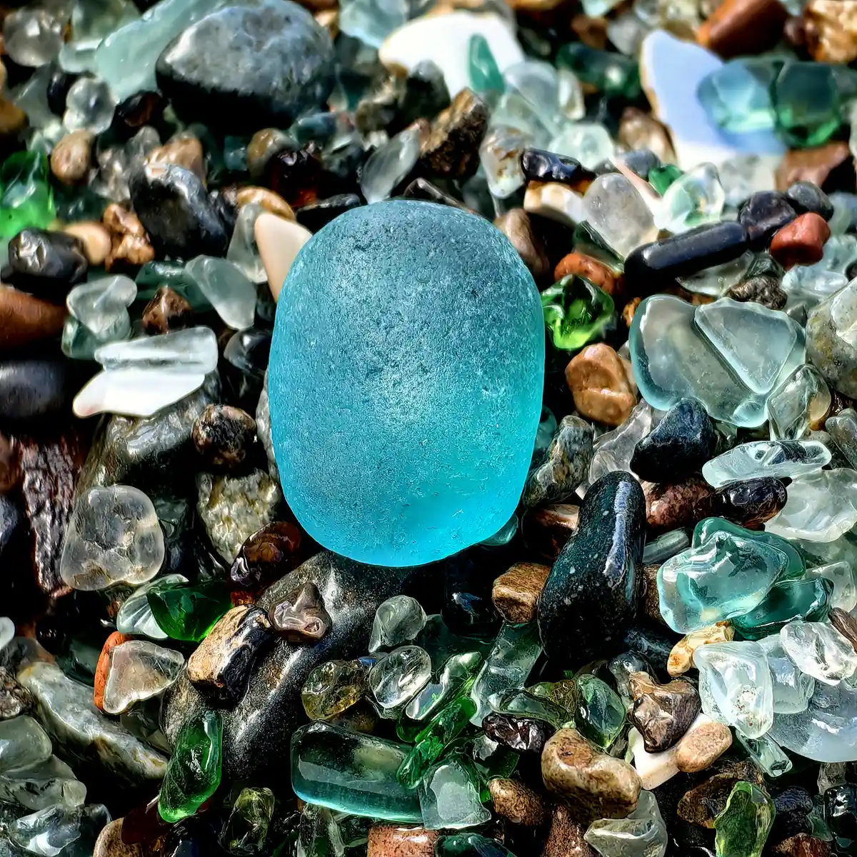 Teal blue sea glass nugget- Japan Sea glass