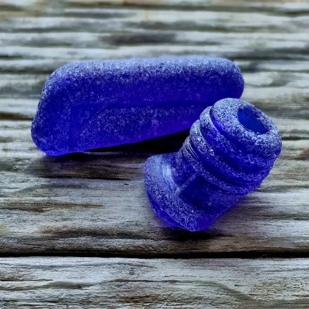 vintage frosty cobalt blue fragments of  apothecary vials-Japan Sea glass