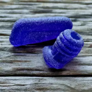 vintage frosty cobalt blue fragments of  apothecary vials-Japan Sea glass