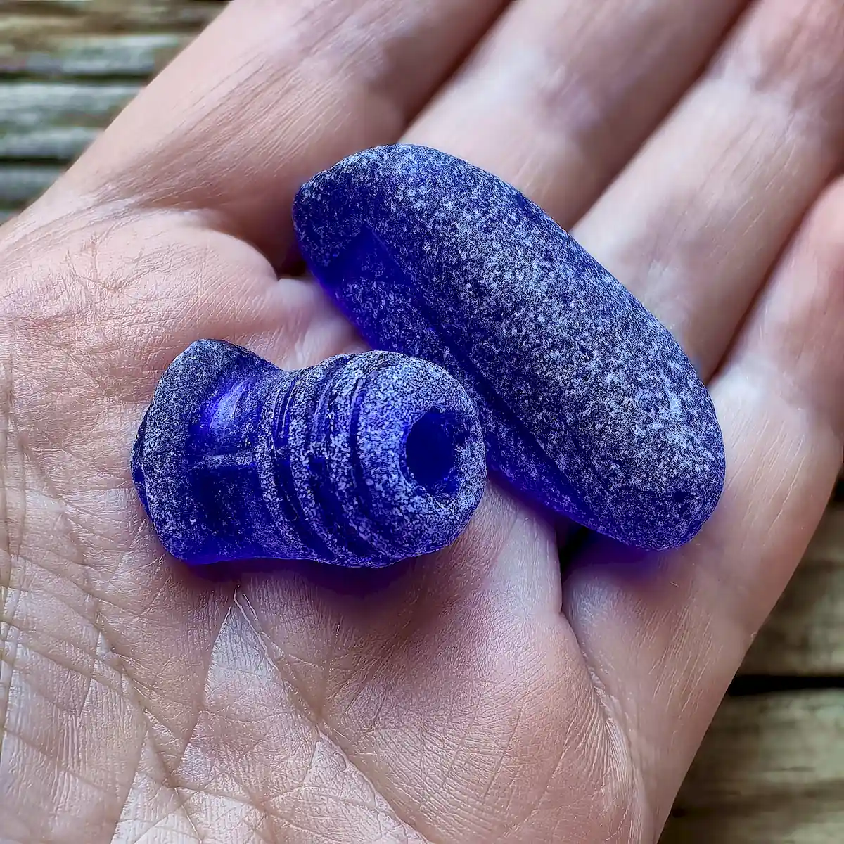 vintage frosty cobalt blue sea glass-Japan Sea glass