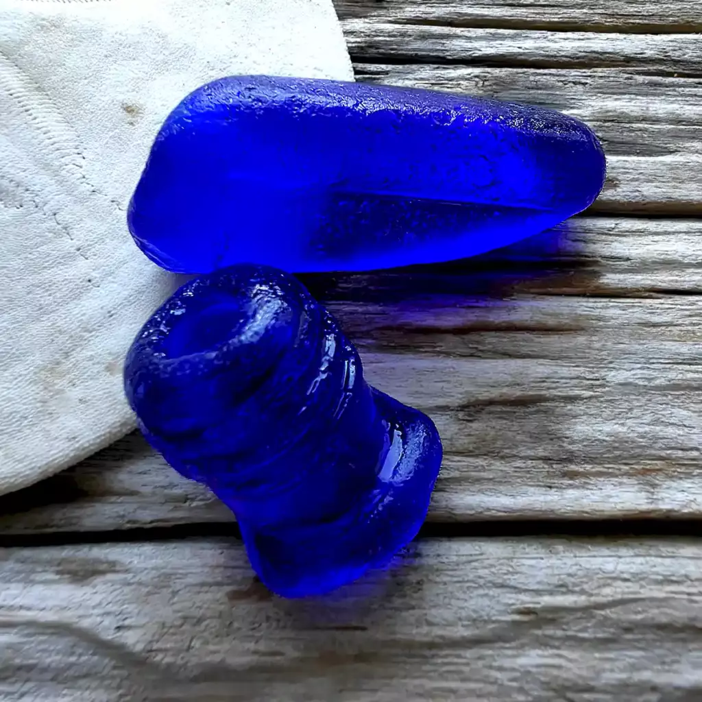 vintage frosty cobalt blue fragments of  apothecary vials-Japan Sea glass