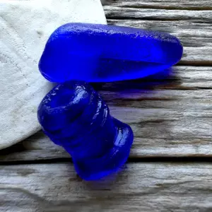 vintage frosty cobalt blue fragments of  apothecary vials-Japan Sea glass