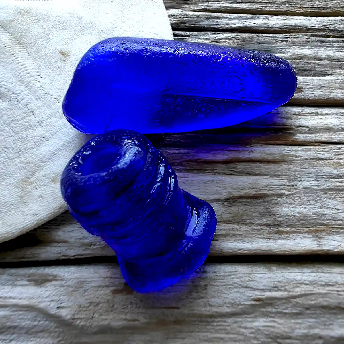 vintage frosty cobalt blue fragments of  apothecary vials-Japan Sea glass