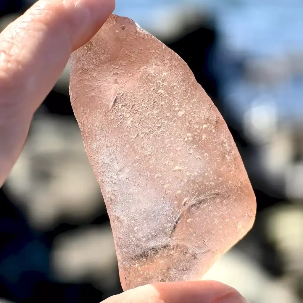 Frosty Pink Fragment of Soviet Glassware with c- marks
